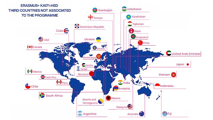 Decorative graphic. Map with Erasmus+ KA171 partner countries.